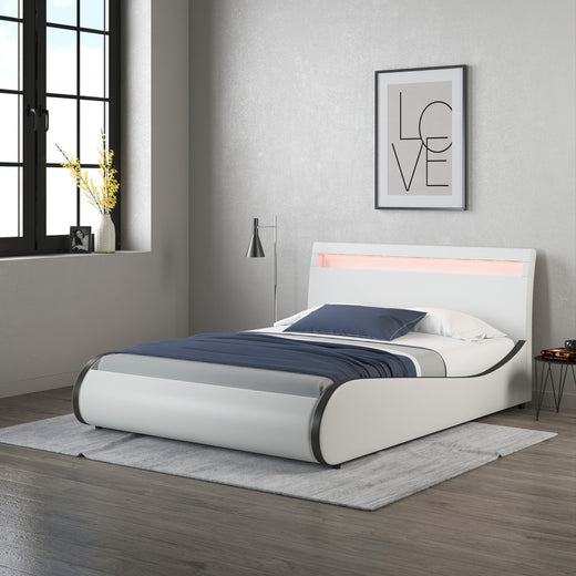 Orion White with Black LED Lights Double Bed Frame