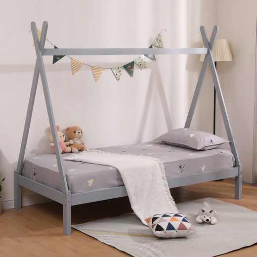 Harry Kids Wooden Teepee Tent Single Bed Frame in Grey