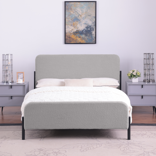 Thetford Light Grey Boucle Fabric Bed Frame