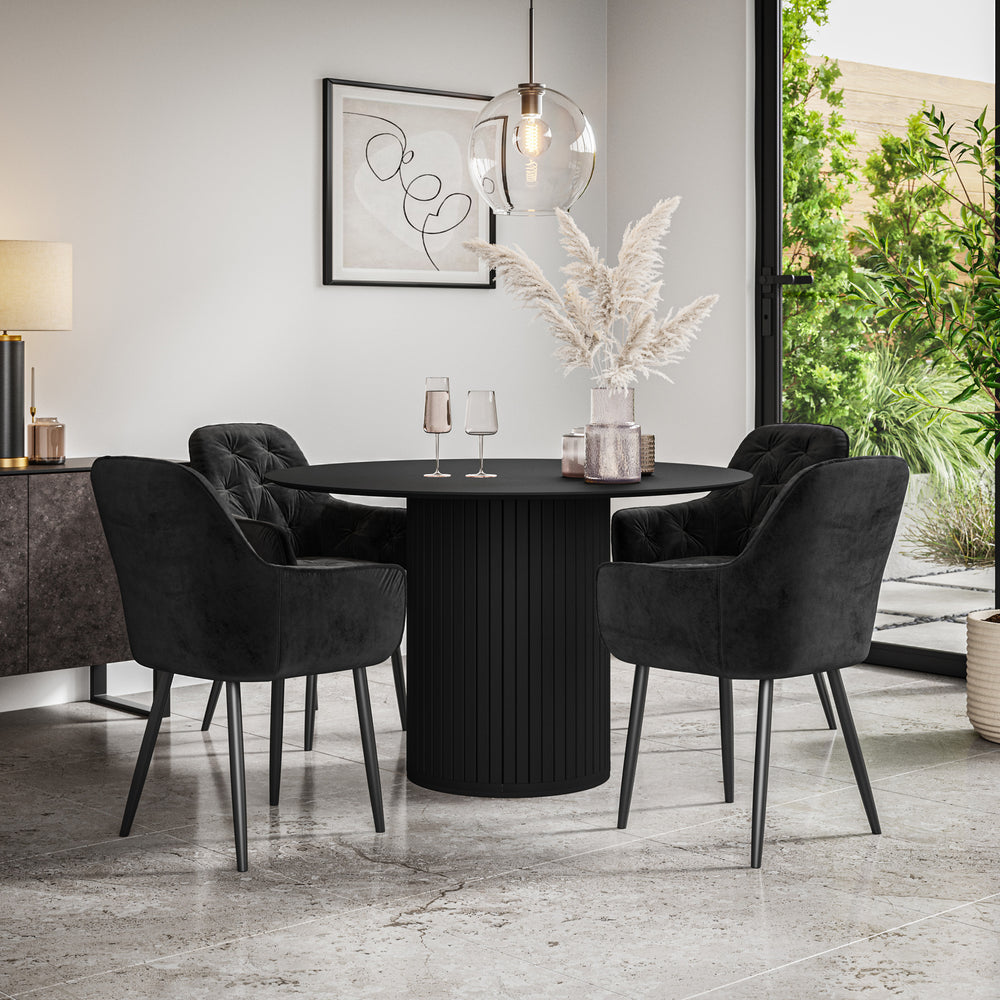 Arlo Black Tabletop W Black Legs + Anika Velvet Dining Chair Set