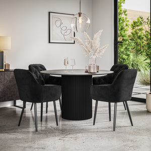Arlo Concrete Tabletop W Black Legs + Anika Velvet Dining Chair Set
