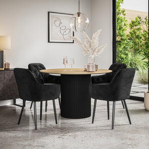 Arlo Oak Tabletop W Black Legs + Anika Velvet Dining Chair Set