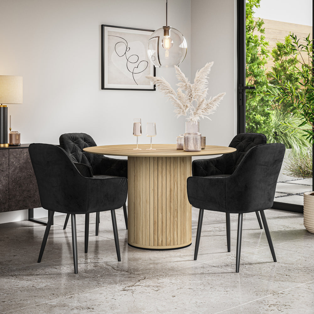 Arlo Oak Tabletop W Oak Legs + Anika Velvet Dining Chair Set