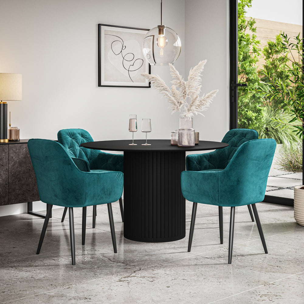 Arlo Black Tabletop W Black Legs + Anika Velvet Dining Chair Set