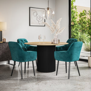 Arlo Oak Tabletop W Black Legs + Anika Velvet Dining Chair Set