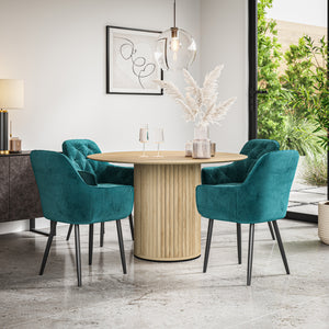 Arlo Oak Tabletop W Oak Legs + Anika Velvet Dining Chair Set