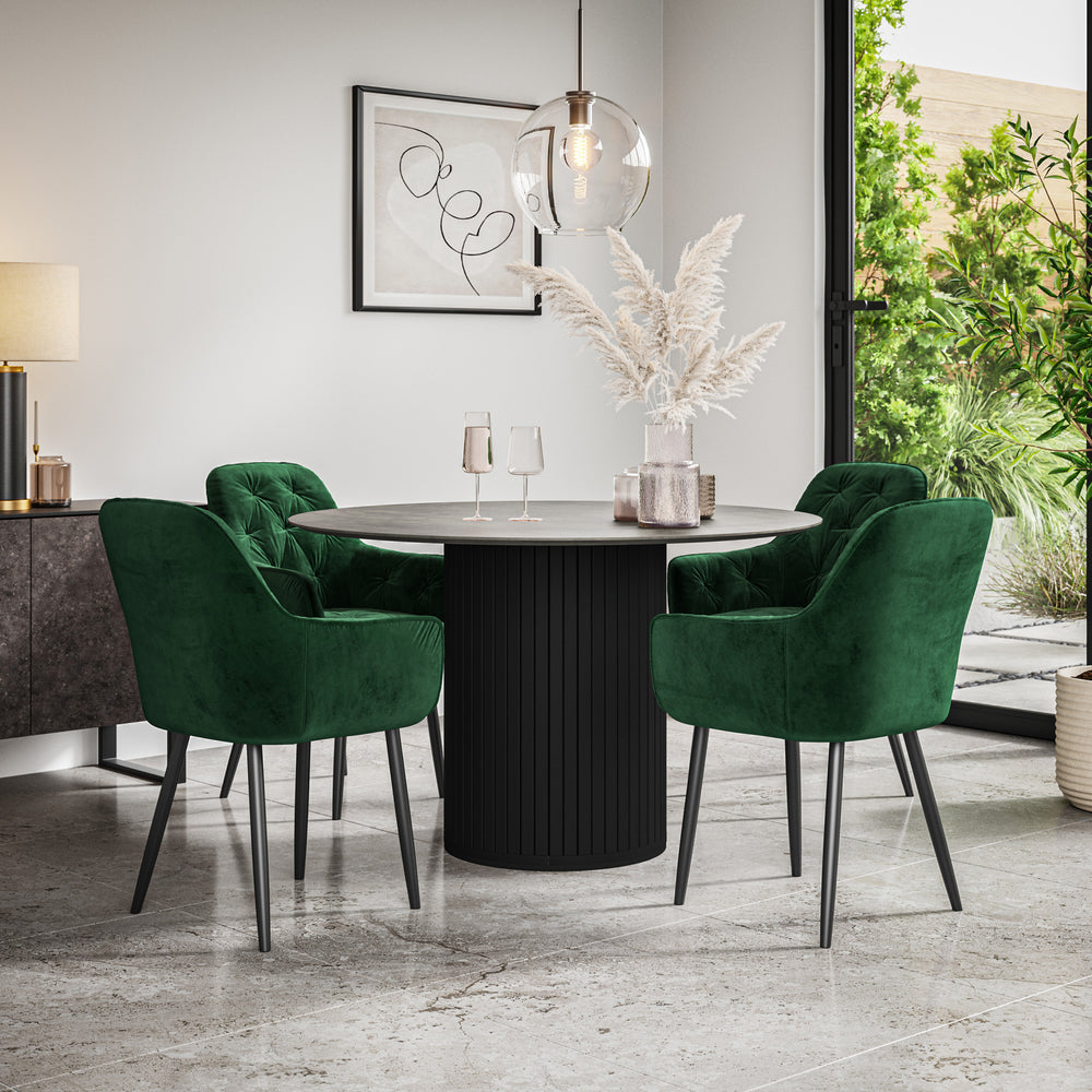 Arlo Concrete Tabletop W Black Legs + Anika Velvet Dining Chair Set