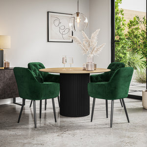 Arlo Oak Tabletop W Black Legs + Anika Velvet Dining Chair Set