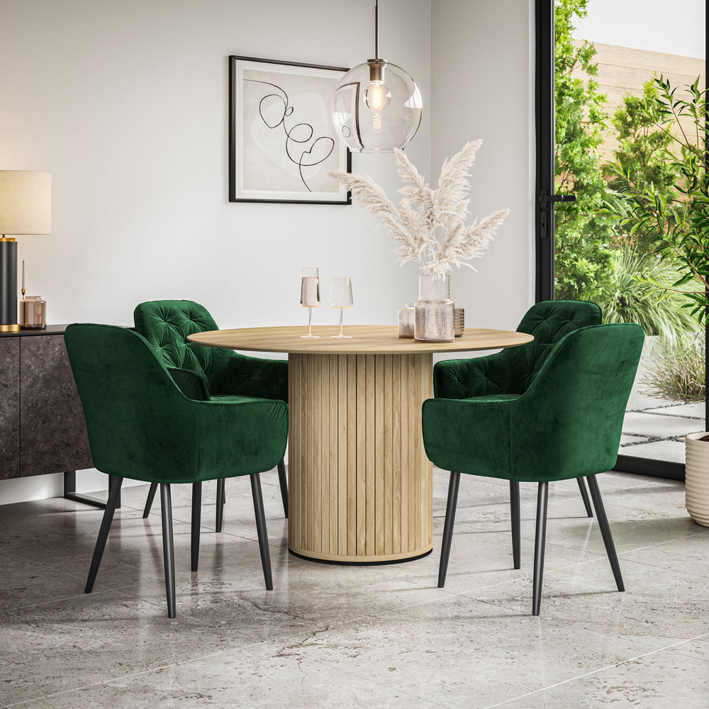 Arlo Oak Tabletop W Oak Legs + Anika Velvet Dining Chair Set