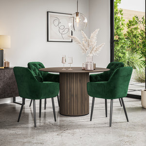 Arlo Walnut Tabletop W Walnut Legs + Anika Velvet Dining Chair Set