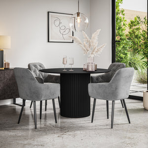 Arlo Black Tabletop W Black Legs + Anika Velvet Dining Chair Set