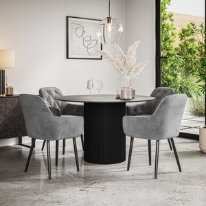 Arlo Concrete Tabletop W Black Legs + Anika Velvet Dining Chair Set