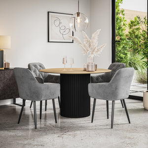 Arlo Oak Tabletop W Black Legs + Anika Velvet Dining Chair Set