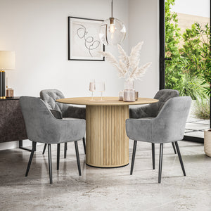 Arlo Oak Tabletop W Oak Legs + Anika Velvet Dining Chair Set