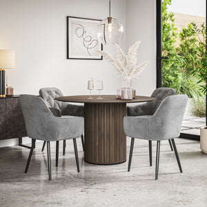 Arlo Walnut Tabletop W Walnut Legs + Anika Velvet Dining Chair Set