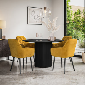 Arlo Black Tabletop W Black Legs + Anika Velvet Dining Chair Set