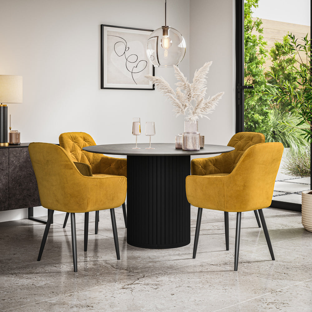 Arlo Concrete Tabletop W Black Legs + Anika Velvet Dining Chair Set