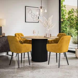 Arlo Oak Tabletop W Black Legs + Anika Velvet Dining Chair Set