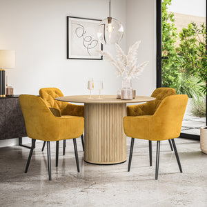 Arlo Oak Tabletop W Oak Legs + Anika Velvet Dining Chair Set