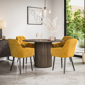 Arlo Walnut Tabletop W Walnut Legs + Anika Velvet Dining Chair Set