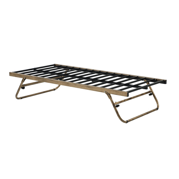 Metal Foldaway Guest Trundle Single Bed Frame in Antique Brass