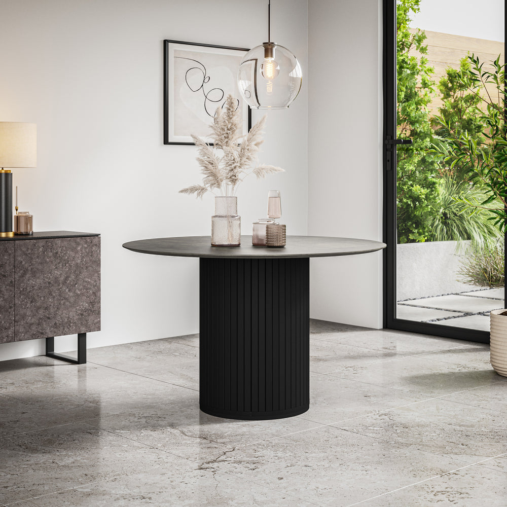 Arlo Round Dining Table with Black Legs