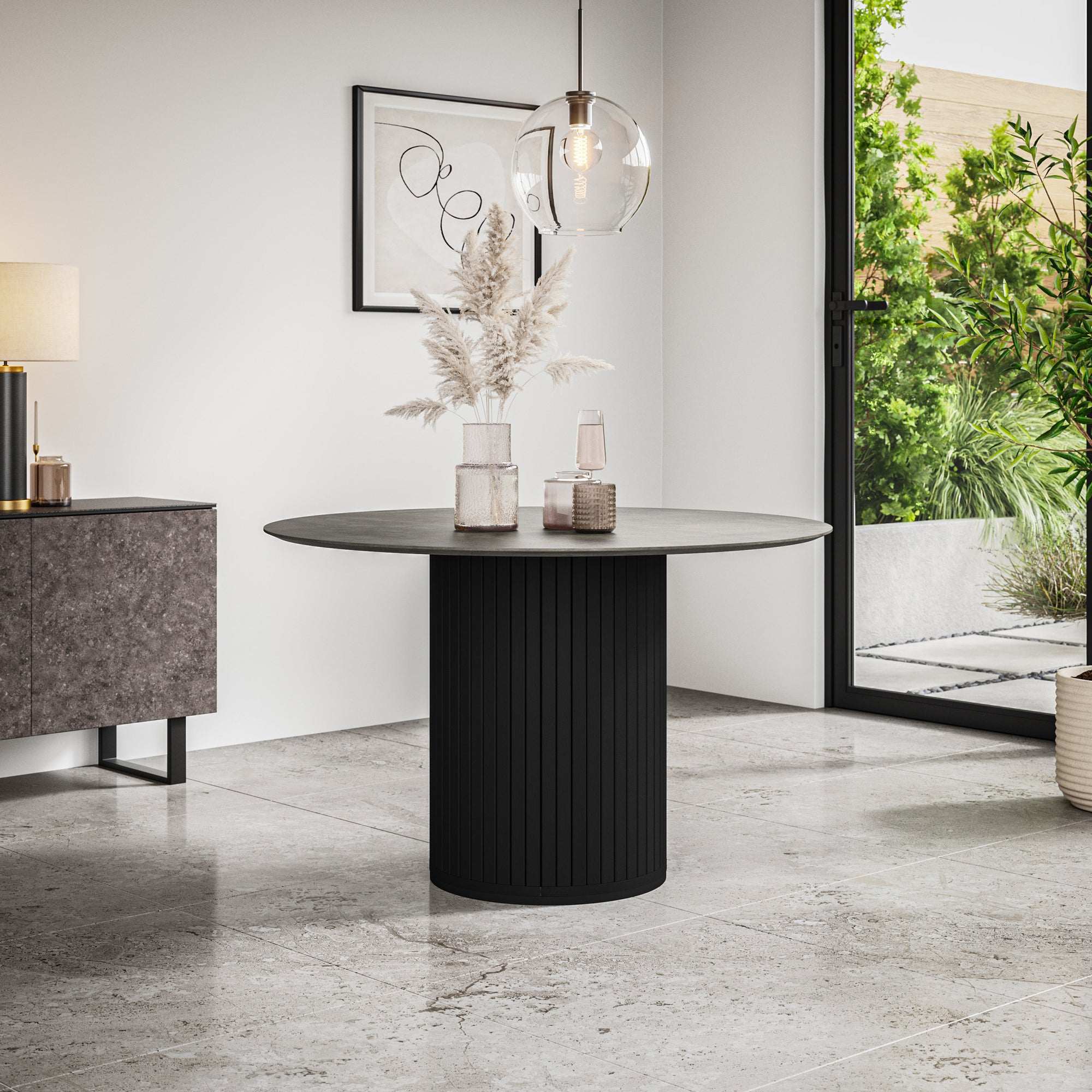 Arlo Round Dining Table with Black Legs