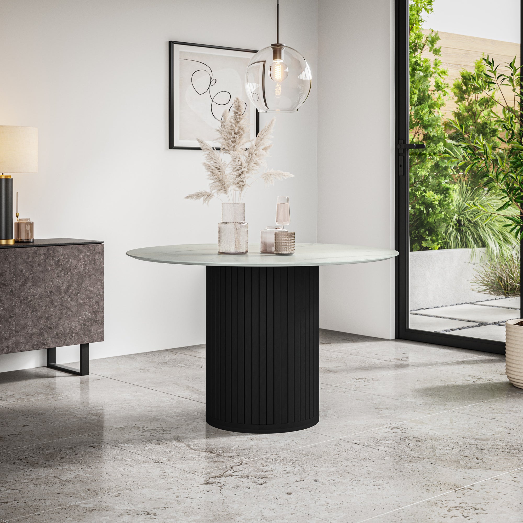 Arlo Round Dining Table with Black Legs
