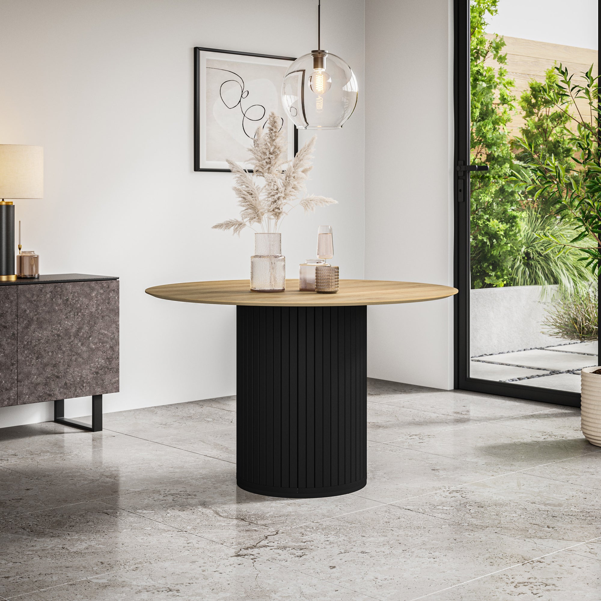 Arlo Round Dining Table with Black Legs