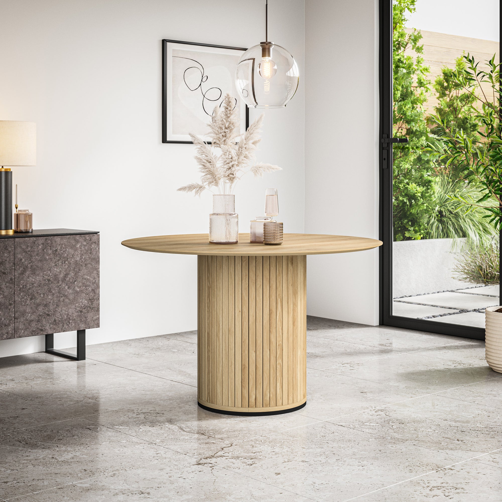 Arlo Round Dining Table with Oak Legs