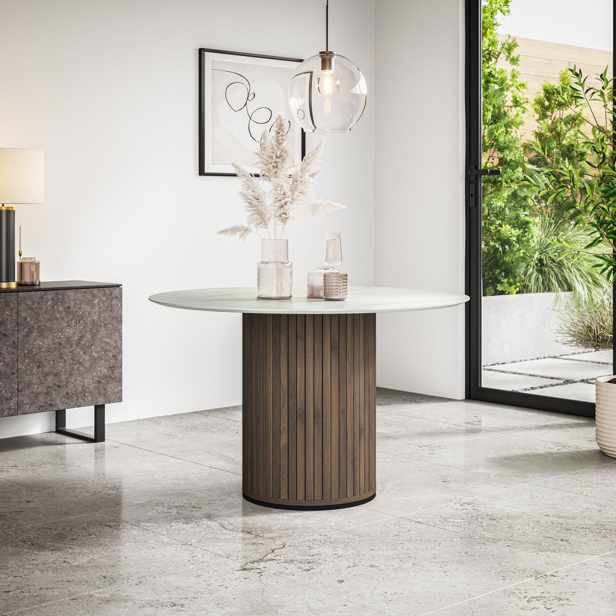 Arlo Round Dining Table with Walnut Legs