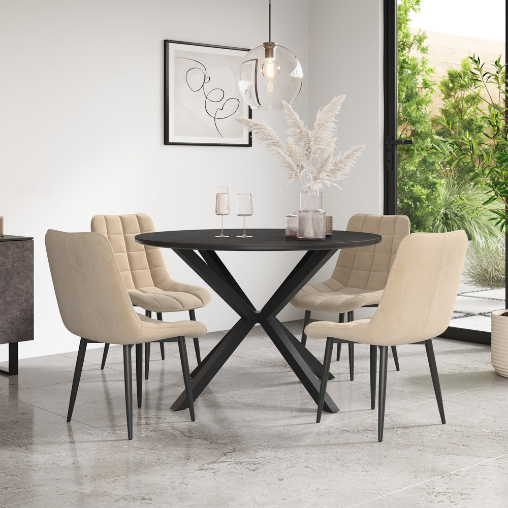 Calne Concrete Tabletop W Black Legs + Nova Velvet Dining Chair Set