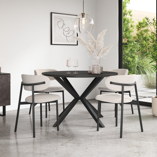 Calne Concrete Tabletop W Black Legs + Myla Linen Dining Chair Set