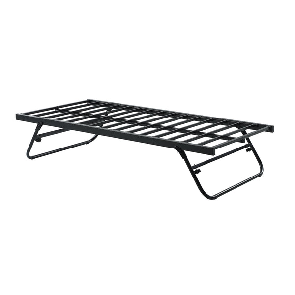 Metal Foldaway Guest Trundle Single Bed Frame in Black