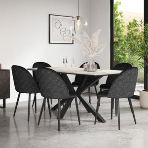 Juno Calcutta Gold Tabletop W Black Legs + Raye Velvet Dining Chair Set