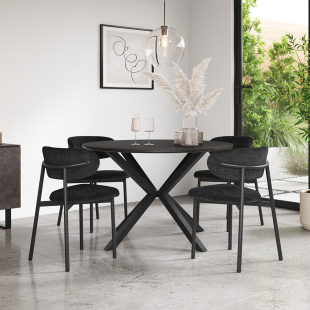 Calne Concrete Tabletop W Black Legs + Myla Linen Dining Chair Set