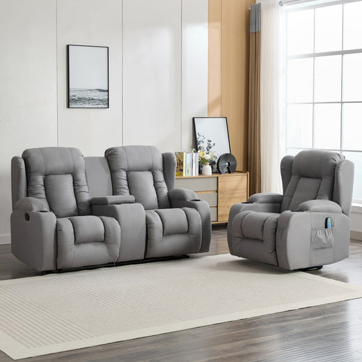 Caesar 1+2 Seater Recliner Sofa Set with Drinks Console