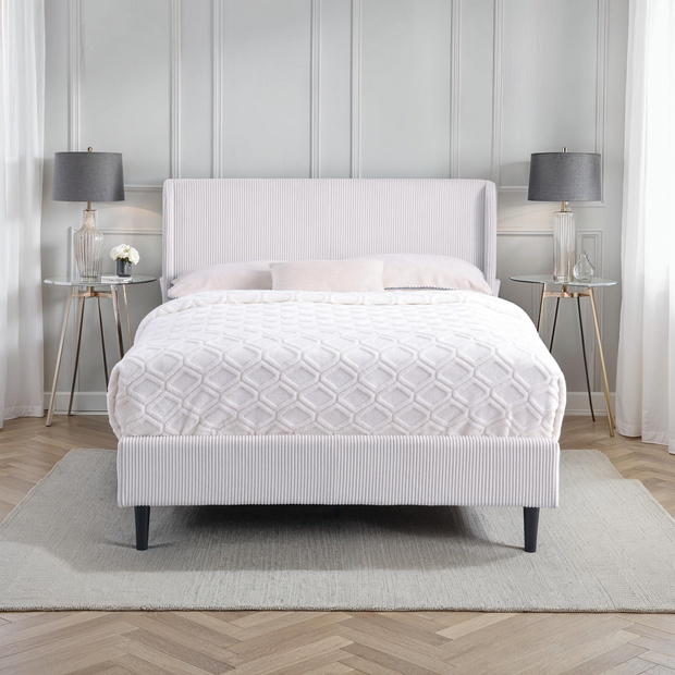 Dereham Ivory Cord Fabric Winged Bed Frame