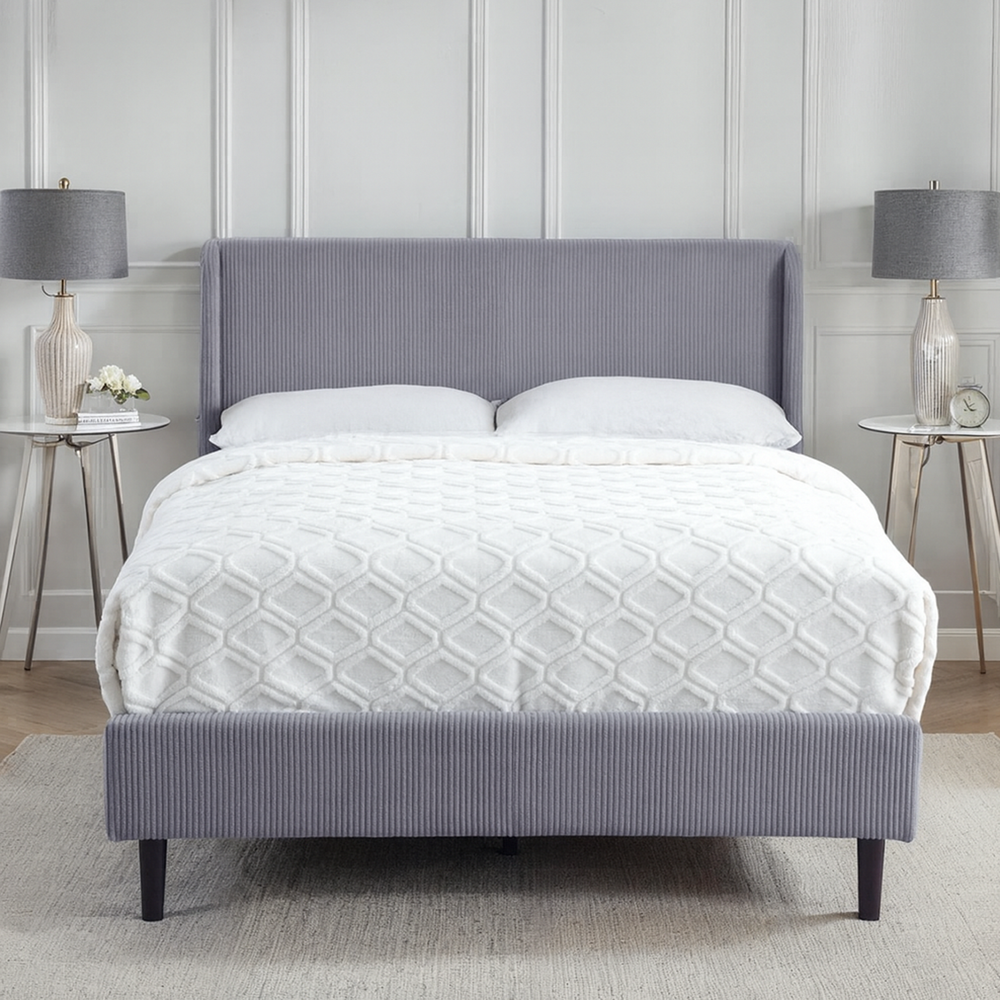 Dereham Light Grey Cord Fabric Winged Bed Frame
