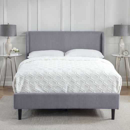 Dereham Light Grey Cord Fabric Winged Bed Frame