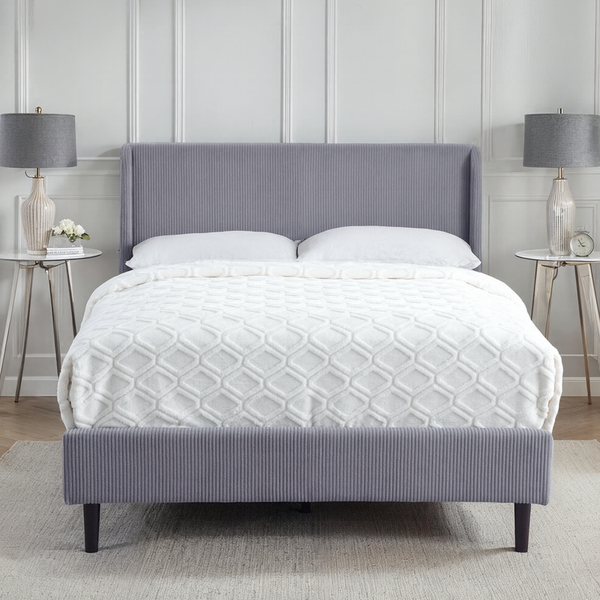 Dereham Light Grey Cord Fabric Winged Bed Frame