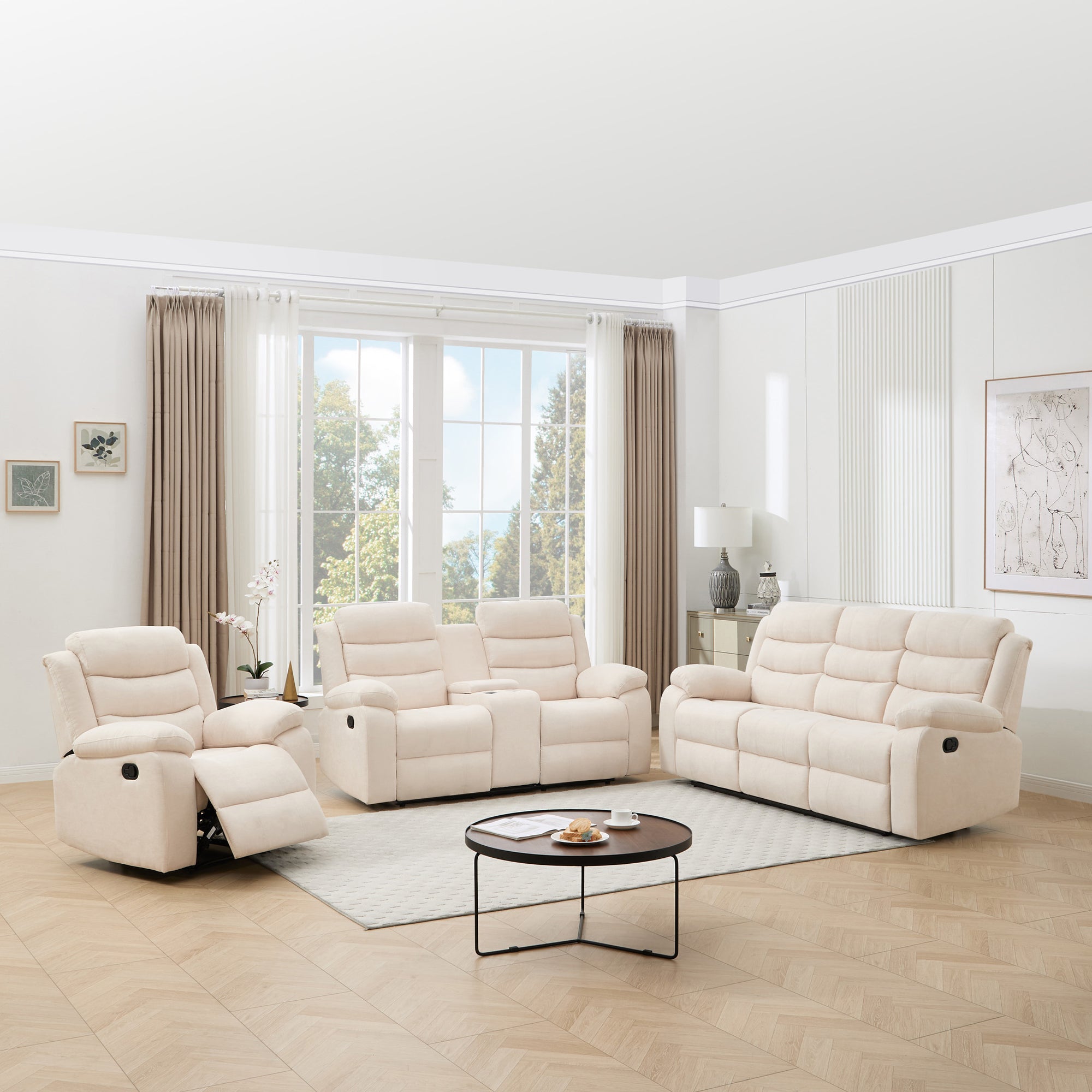 Boston 1+2+3 Seater with Drinks Console Recliner Sofa Set