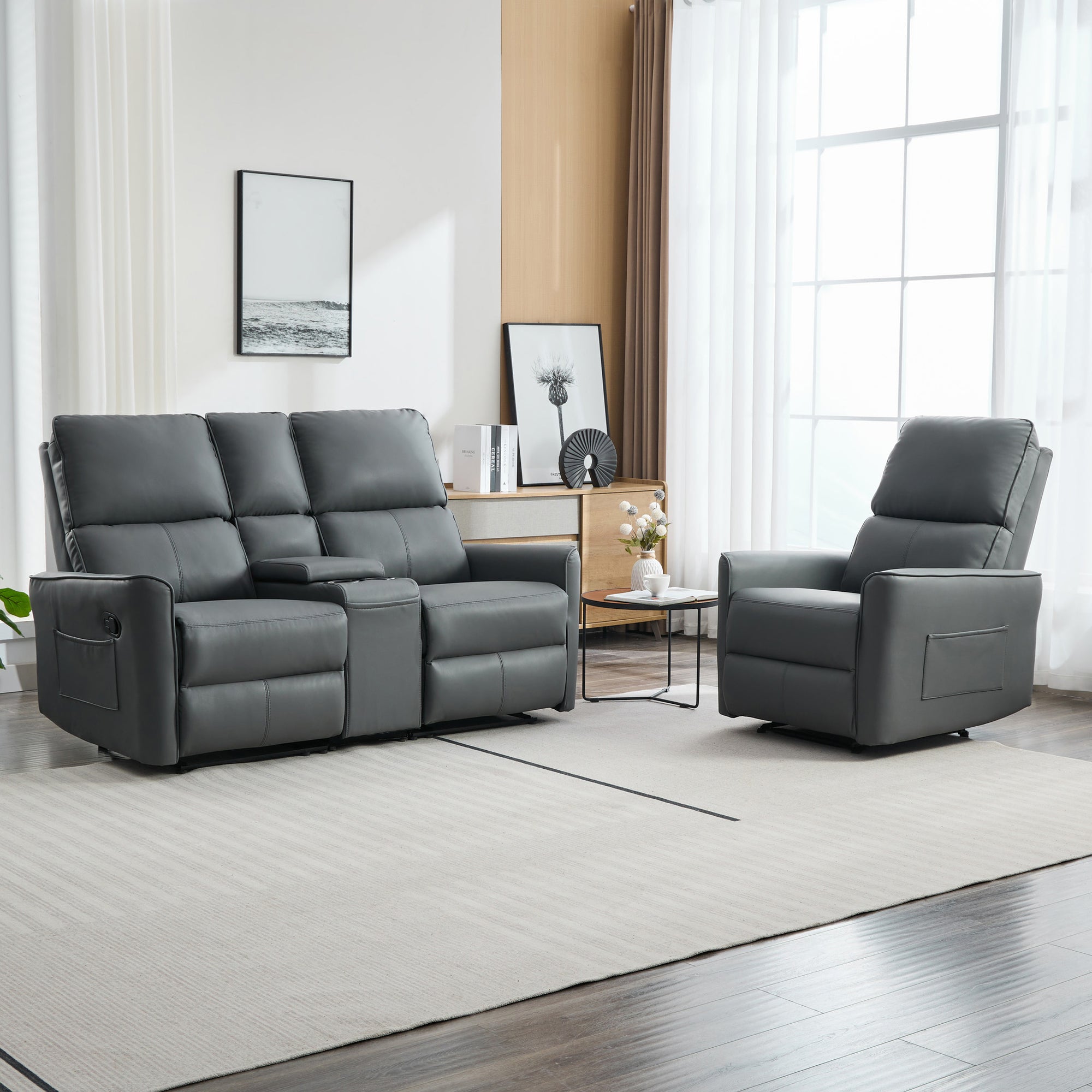 Madrid 1+2 Seater Recliner Sofa with Drinks Console