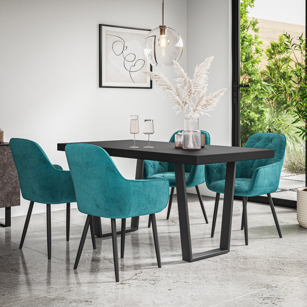 Aria Dining Table And Chairs -  Black Table Top w Black Legs + Anika Dining Chair Set of 4/6