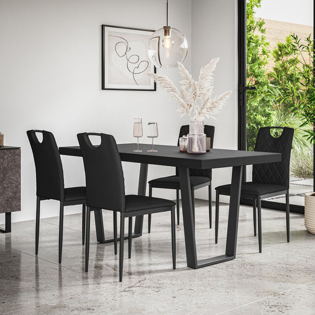 Aria Dining Table And Chairs - Black Table Top w Black Legs + Monza Dining Chair Set of 4/6