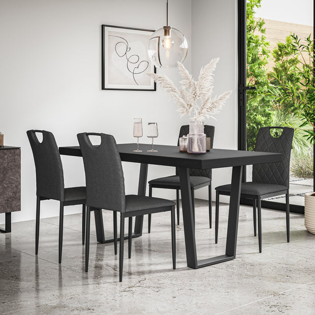 Aria Dining Table And Chairs - Black Table Top w Black Legs + Monza Dining Chair Set of 4/6