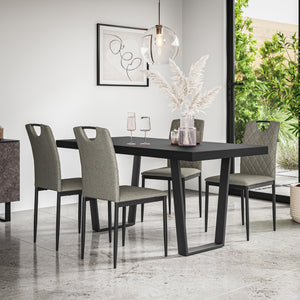 Aria Dining Table And Chairs - Black Table Top w Black Legs + Monza Dining Chair Set of 4/6