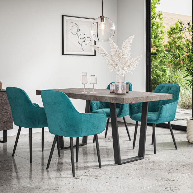 Aria Dining Table And Chairs -  Concrete Effect Table Top w Black Legs + Anika Dining Chair Set of 4/6