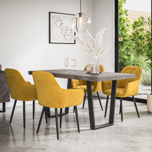 Aria Dining Table And Chairs -  Concrete Effect Table Top w Black Legs + Anika Dining Chair Set of 4/6