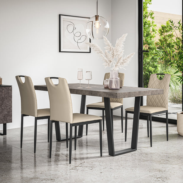 Aria Dining Table And Chairs - Concrete Effect Table Top w Black Legs + Monza Dining Chair Set of 4/6